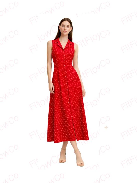 Bentley Dresses & Skirts - Vintage 90s Bentley Red Polka Dot Button Front Maxi Dress Tie Back M
